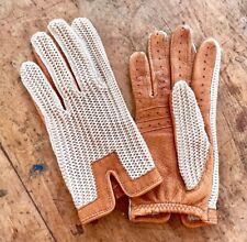 Vintage 70s 80s Ladies Cream & Tan High Quality Supple Leather Driving Gloves.