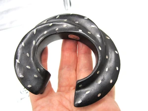 Patricia Von Musulin Ebony Wood Sterling Silver Dot Twist Modern Cuff Bracelet - Picture 1 of 5