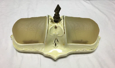 VTG Art Deco Porcelain Ceiling Light Amber Stained Glass Slip Shade Old 1927-23B - Image 1 of 4