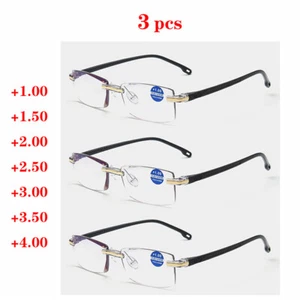 3 pcs Rimless Reading Glasses Women Men's Black Plastic Frame +1.00 ~+4.00 - Imagen 1 de 8