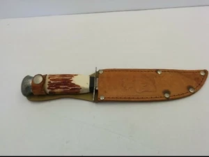 VTG TRAMONTINA BOWIE HUNTING KNIFE WITH SHEATH, INOX-STAINLESS-BRASIL, FAUX STAG - Picture 1 of 9