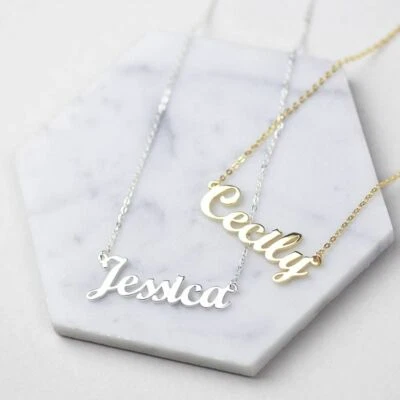 Women Necklace Custom Name Stainless Steel Pendant Personalized Nameplate Choker - Image 1 of 4