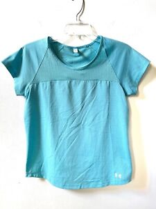 Under Armour Shirt Womens Small/P Blue Open Back Short Sleeve Heat Gear Athletic