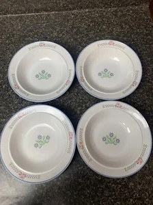 4 Ranmaru 7.25" Soup Cereal Bowls Sampler #4900 Cross Stitch Flowers Stoneware - Picture 1 of 3