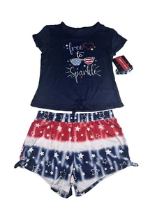 Liberty Valor Girls Free To Sparkle Tie-Dye Star Shorts & Navy Top Sz L (14/16) - Picture 1 of 10