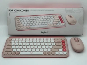 Logitech POP ICON Combo, Bluetooth Keyboard and Mouse Combo - Rose - Picture 1 of 7