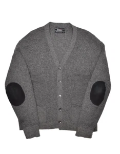 Vintage Jantzen Sweater Mens L Wool Cardigan V Neck Elbow Patches Grey Grandpa - Picture 1 of 6