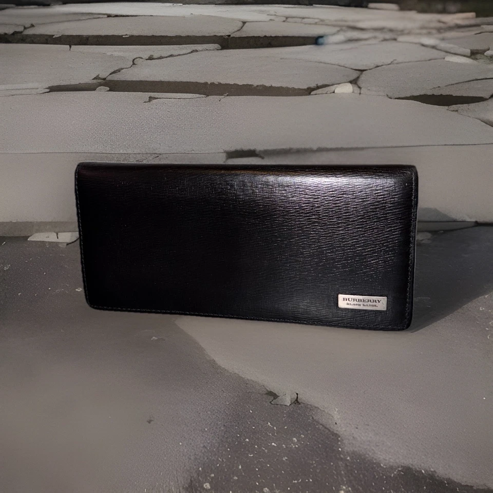 RARE Burberry Black Label Continental Bifold Black Burgundy Check Leather Wallet - Image 1 of 4