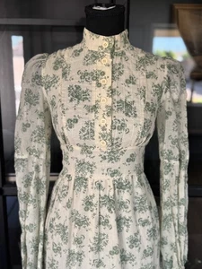 Abito vintage Gunne Sax donna piccolo verde floreale prateria maxi manica lunga anni 70 - Foto 1 di 18