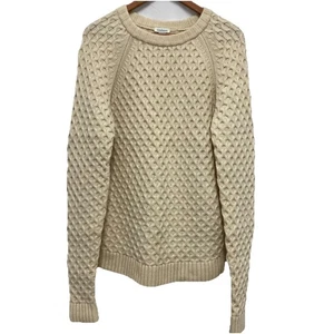 Sundance 100% Wool Chunky Knit Sweater Sz S Ivory Honeycomb Fisherman Coastal - Picture 1 of 6