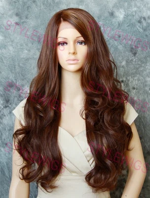 Brown/Blonde/Auburn Long Big Curls Lace Front Heat OK Human Hair Blend Wig EVEO - Image 1 of 4