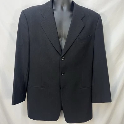 CHAQUETA DE TRAJE ARMANI COLLEZIONI NEGRA A RAYAS LANA VIRGEN 3 BOTONES 42R 44" PECHO Foto 1 de 4