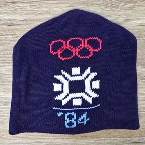 Vintage Olympics Beanie Hat 1984 Sarajevo Yugoslavia Winter Cuffless Adult OS - Picture 1 of 4