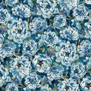 Hoffman, Porch View ,aquamarine,blue birds,flowers, Cotton 44" wide ,BTY - Picture 1 of 1