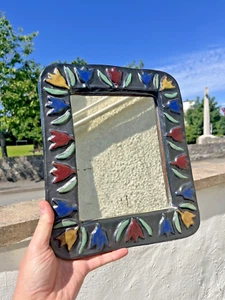 MID CENTURY TEXTURED SWEDISH POTTERY SCANDI FLORAL TULIPS MIRROR VINTAGE RETRO - Picture 1 of 22