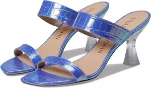 Stuart Weitzman Kristal Sandals Women's 9.5 Violet Ice Leather Spool Heel KHD876 - Picture 1 of 10