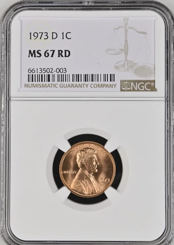 1973-D 1C RD Lincoln Memorial One Cent  NGC MS67RD    6613502-003 Cover