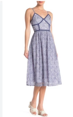 NSR Womens A Line Lace Floral Midi Sun Dress Daisy Trim Size XL NWT Blue White - Image 1 of 4