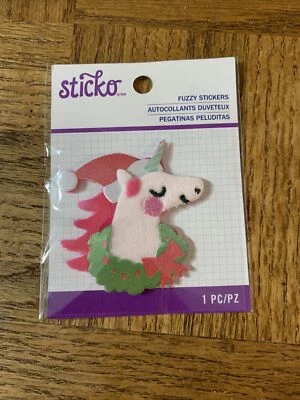 Sticko Fuzzy Stickers Unicorn Wearing Christmas Wreathe - Image 1 of 3