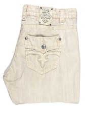 ROCK REVIVAL Dan Straight Distressed Jeans  Men's Sz 42x34 ~T17~Beige ~Fast Ship