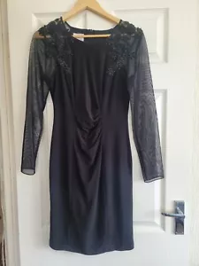 Stenay Vintage Black Beaded Mesh Sleeves Occasion Party Dress Size US 8 UK 12 - Picture 1 of 4