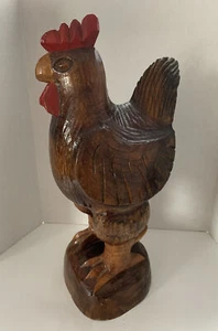 Arte popular tallado en madera gallo de pollo 12” de alto de colección decoración de casa de campo primitivo - Imagen 1 de 9
