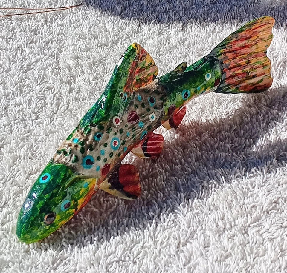 7" L.  James Mead Deer Antler Brook Trout Ice Fishing Decoy Indian Style. - Изображение 1 из 4