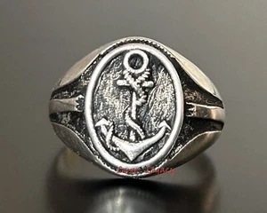 Sailor's Anchor Ring, Solid 925 Sterling Silver Men Ring, Silver Signet Ring Men - Picture 1 of 12