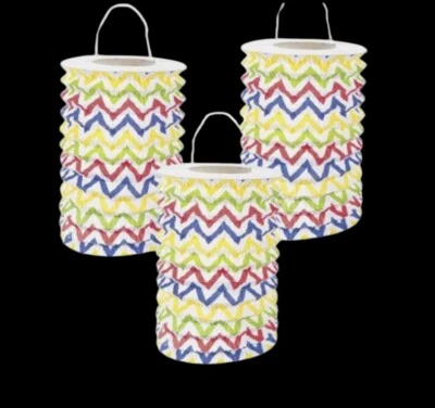 Set Of 6 Chevron Pattern Bright Paper Lanterns - Party Decorations  Rainbow - Image 1 of 4