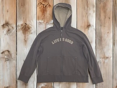 VTG Life is Good Men's Large Hoodie Full Zip Brown Sweatshirt Y2K Retro Unisex - Image 1 of 4