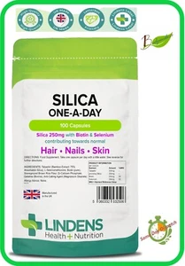 Silica 250mg Hair, Skin, Nails, Added Biotin & Selenium (100 Capsule) LINDENS UK - Picture 1 of 12