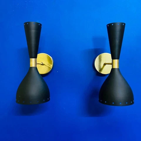 Italian Black Sconce Light Fixture Wall Sconce Light 1950s Light Vintage Light F Cover