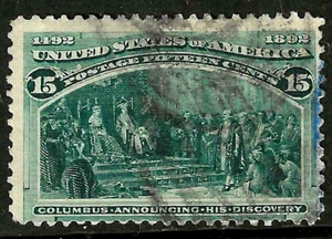 Sc #238 F-VF Part Blue Cancelled 15 Cent Columbian 1893 US 1E43 - Picture 1 of 2