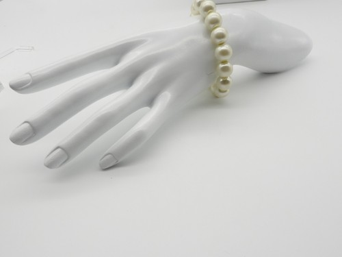 OFF WHITE Bracciale Stretch Perline Finte Vetro Bianco Off Bianco Vintage