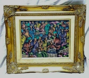 Haitian Artist Jackson Hempil Listed Artist Big Eyed People Crowds Fences Sweet! - Picture 1 of 7