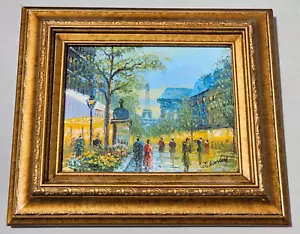 J. KINLEY OIL PAINTING PARIS FRANCE CITY STREET SCENE CAFE EIFFEL TOWER CANVAS - Picture 1 of 12