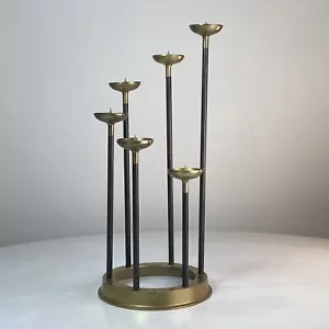 Vintage Mid Century Brass Copper Tiered Candlestick 6 Candle Holder Candelabra - Picture 1 of 14