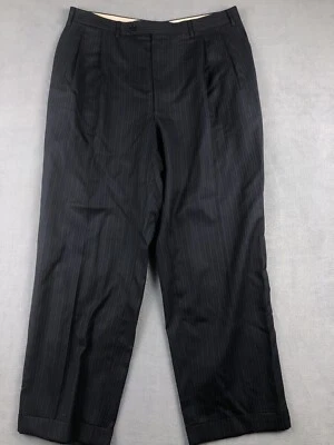 Pantalones de vestir Canali 100 % lana pura para hombre 35x28 azul marino a rayas hechos en Italia plisados en muy buena condición Foto 1 de 4