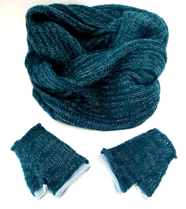 Wooden Ships Teal Infinity Scarf & Fingerless Gloves Paola Buendia Green - Picture 1 of 10
