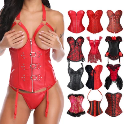 UK Women's Corset Bustier Basque Lingerie Overbust Party Costume Plus Size 6-24 - Image 1 of 4