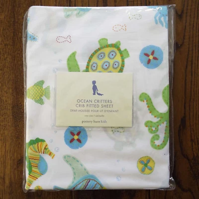 NEW Pottery Barn Kids Ocean Critters Crib Fitted Sheet Fish Turtle Octopus Sea - Image 1 of 2