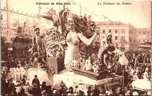 CARNAVAL : NICE, FRANCE : THE MERMAID & FISHERMEN FLOAT : HISTORICAL : RPPC 1924 - Picture 1 of 4