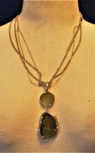 Signed CHICO'S Silvertone 4 Strands 19" Chains with Green Stone Pendant - Picture 1 of 4