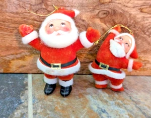 Beflockte Weihnachtsmänner mit erhobenen Armen Vintage Ornamente 2er Set - Bild 1 von 2