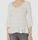 $95 Chaser Women's White Striped Gauzy Cotton Long Sleeve Peplum Shirt Top Sz XS