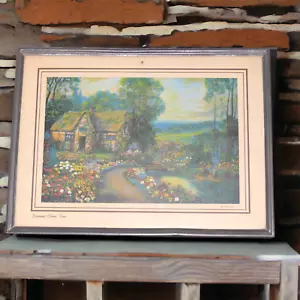 "Litografía antigua paisaje con cabaña titulada sueños se hacen realidad EE. UU. 6"" x 8" - Imagen 1 de 5