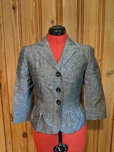 Antonio Melani 0 Women's Gray Chambray Linen Button Ruffle Blazer Jacket A - Picture 1 of 8