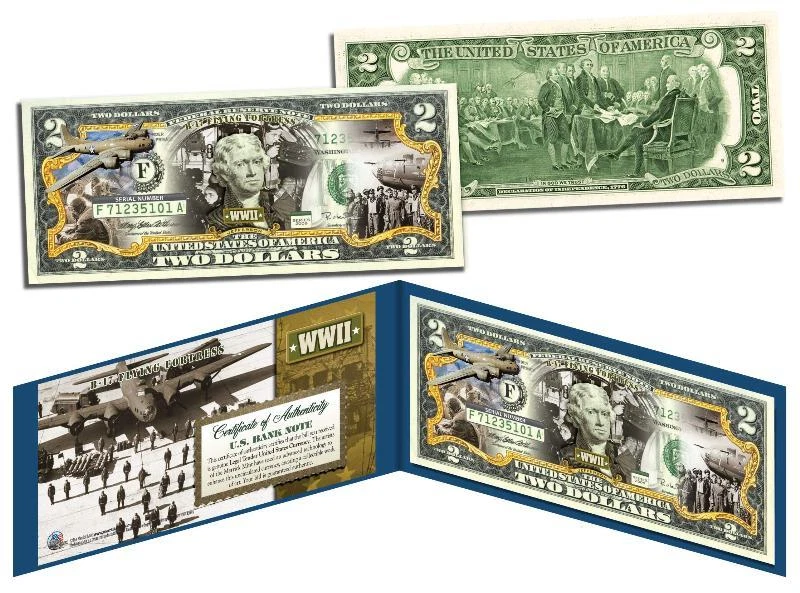 WORLD WAR II * B-17 FLYING FORTRESS * U.S. $2 Bill Legal Tender * WWII * Boeing - Image 1 of 2