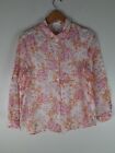 J Jill Love Linen Women's White Pink & Orange Coral Print Button Down Shirt PS