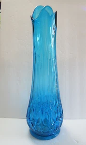 LE Smith riesige große 20" Vintage MCM Tausend Augen Pfau blau geschwungene Glasvase - Bild 1 von 11